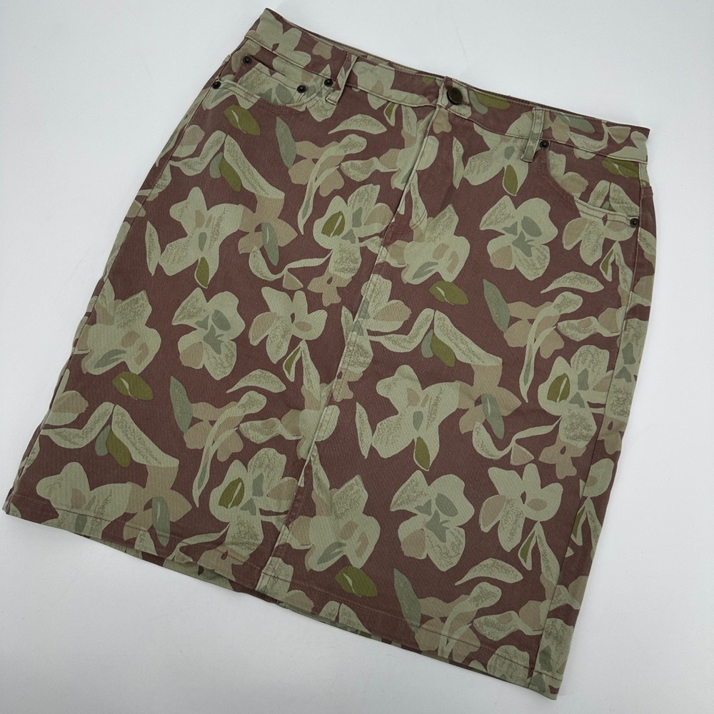 LOGO Lori‎ Goldstein Floral Camo Denim Skirt Brown Green Size 12 Twill Earthy